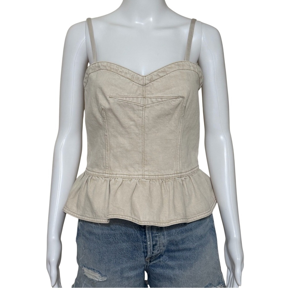 Isabel Marant Étoile Solizinia Denim Bustier Top Ecru Light Khaki Size 38